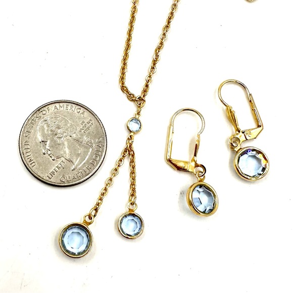 1928 Brand Necklace Earrings Set Gold & Blue Crystal Drops - Picture 7 of 9